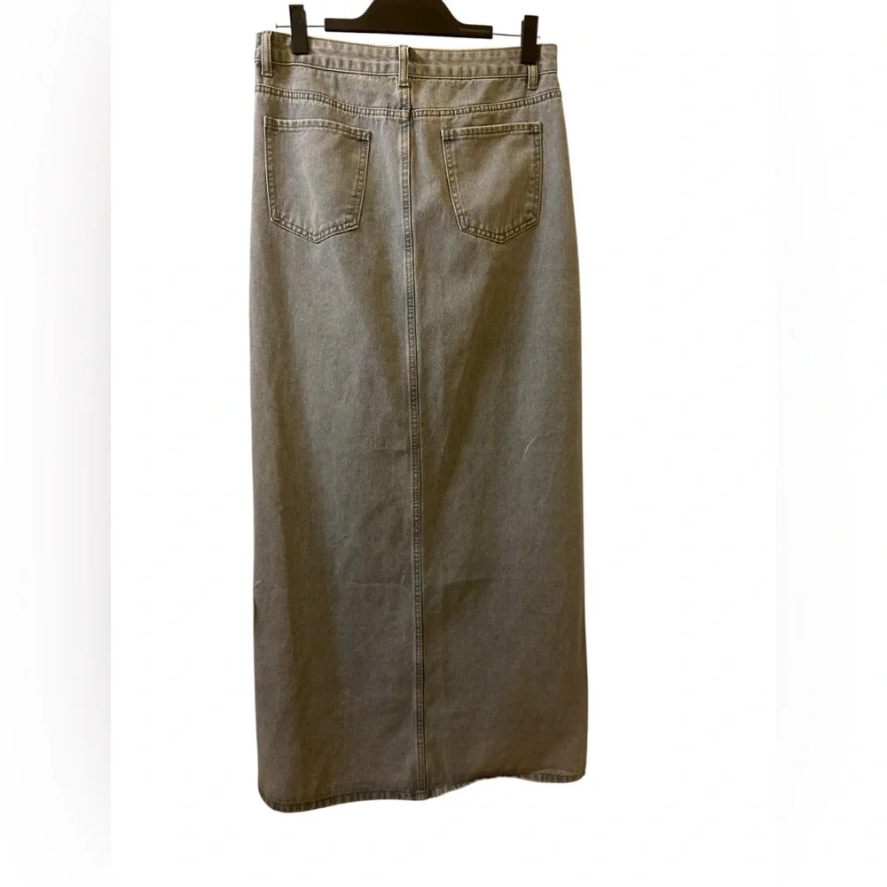 Fashion Nova High-Waist Distressed Maxi Denim Skirt size L